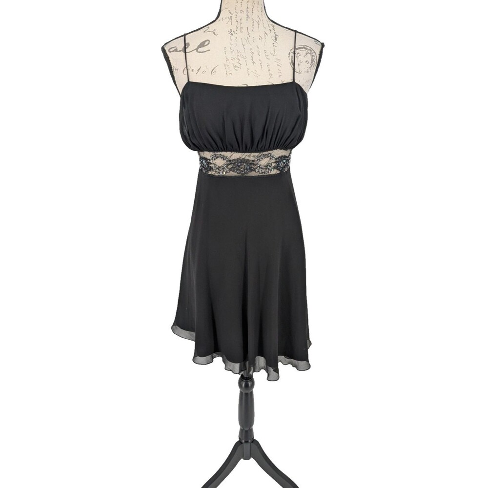 Silk Mini Dress SIZE 4 Black Baby Doll Sheer Whimsey Goth Dark Fairy